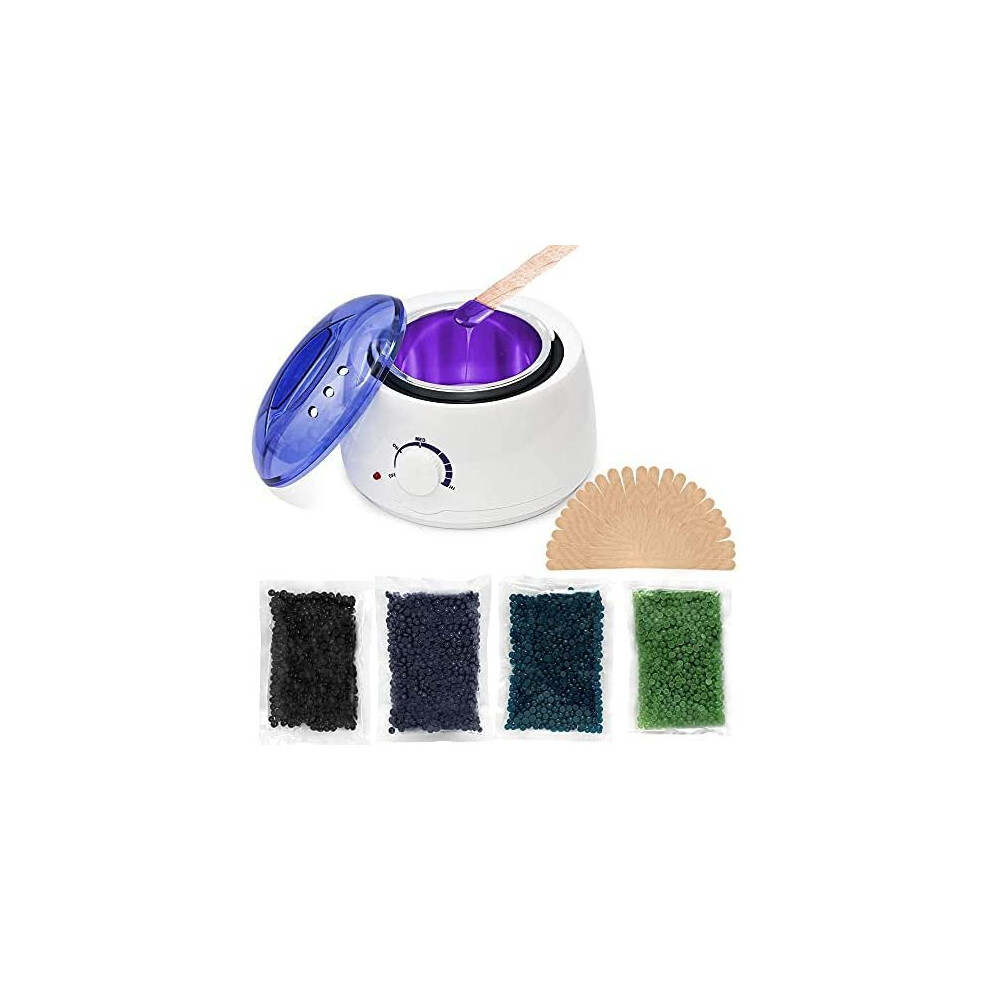 Vinmall Professional At-Home Waxing Kit: 4X100g Pearl Wax Beans, 30 Spatulas & Wax Warmer - Adjustable Temperature, Painless Hair Removal For Weeks
