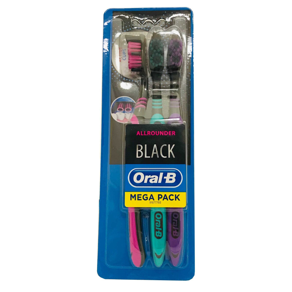 Oral-B Oral B All Rounder Toothbrush Black Edition Pack Of 3 Medium