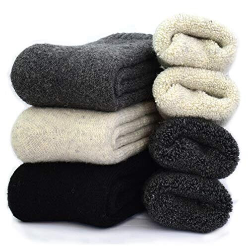 YZKKE 3Pack Mens Super Thick Wool Warm Socks - Soft Comfort Casual Crew ...