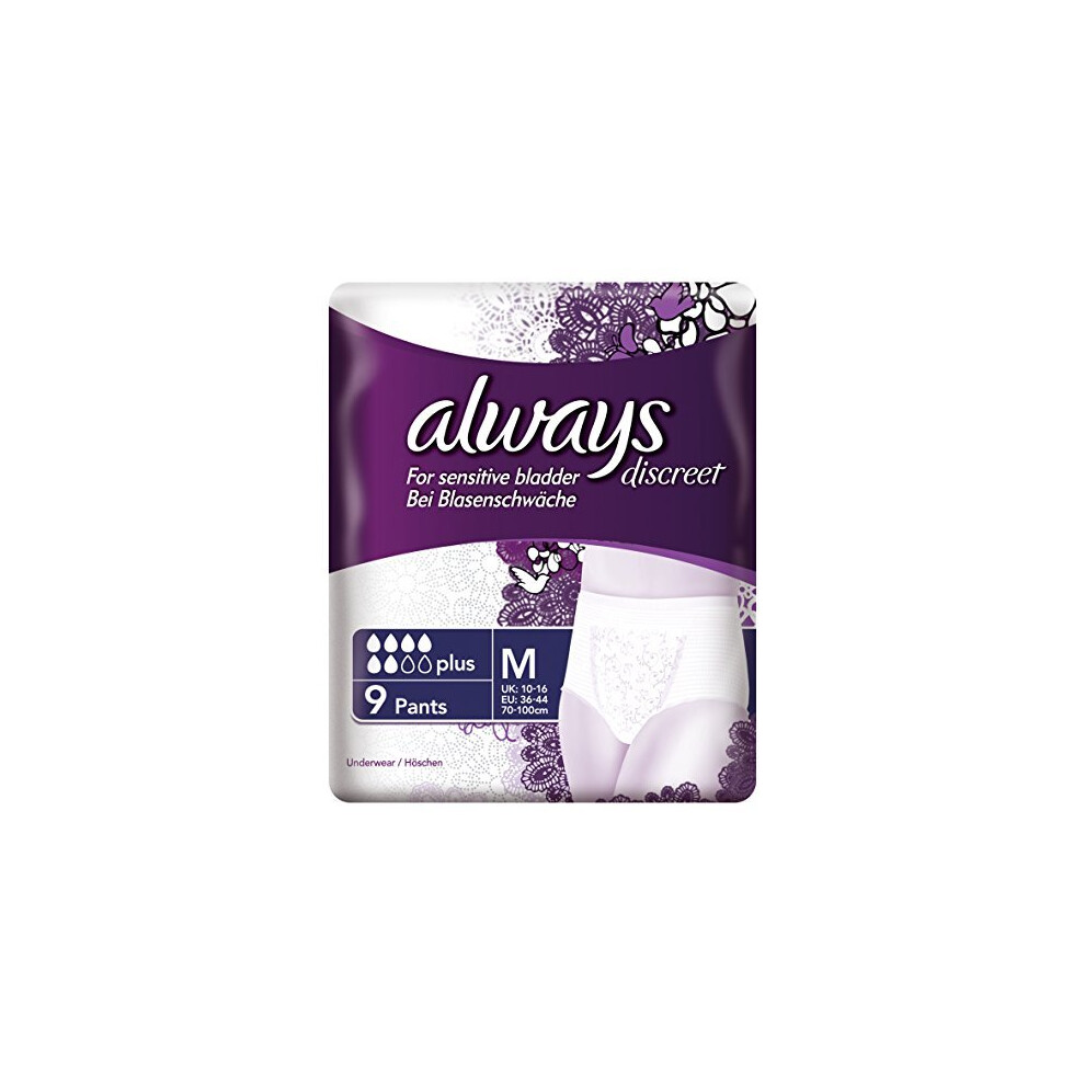 Always Discreet Sensitive Bladder Underwear Incontinence Pants Plus Medium 9 Pants