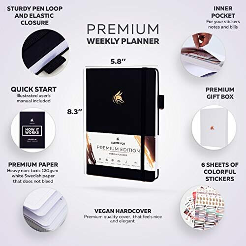 Clever Fox Planner Premium Edition - Μη χρονολογημένο Πολυτελές Εβδομαδιαίο & Μηνιαίο Ημερολόγιο 1