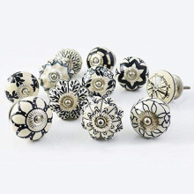 Set of 10 Black & White Ceramic knobs Cabinet Handles Kitchen pulls Drawer Puller by KNOBSWORLD
