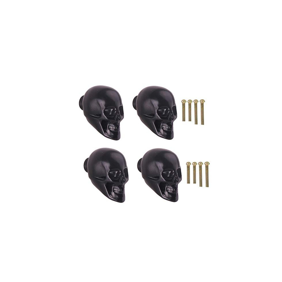 Bami-Lee House Vintage Skull Cabinet Knob,4 Piece Furniture Cabinet Handle For Kitchen Dresser Cupboard Wardrobe With Screws (Black) 768563010385