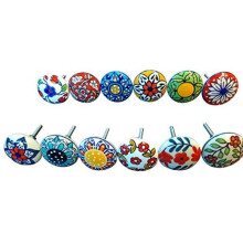 Ajuny 12 Multicolor Vintage Look Flower Ceramic Knobs Door Handle Cabinet Drawer Cupboard Pull