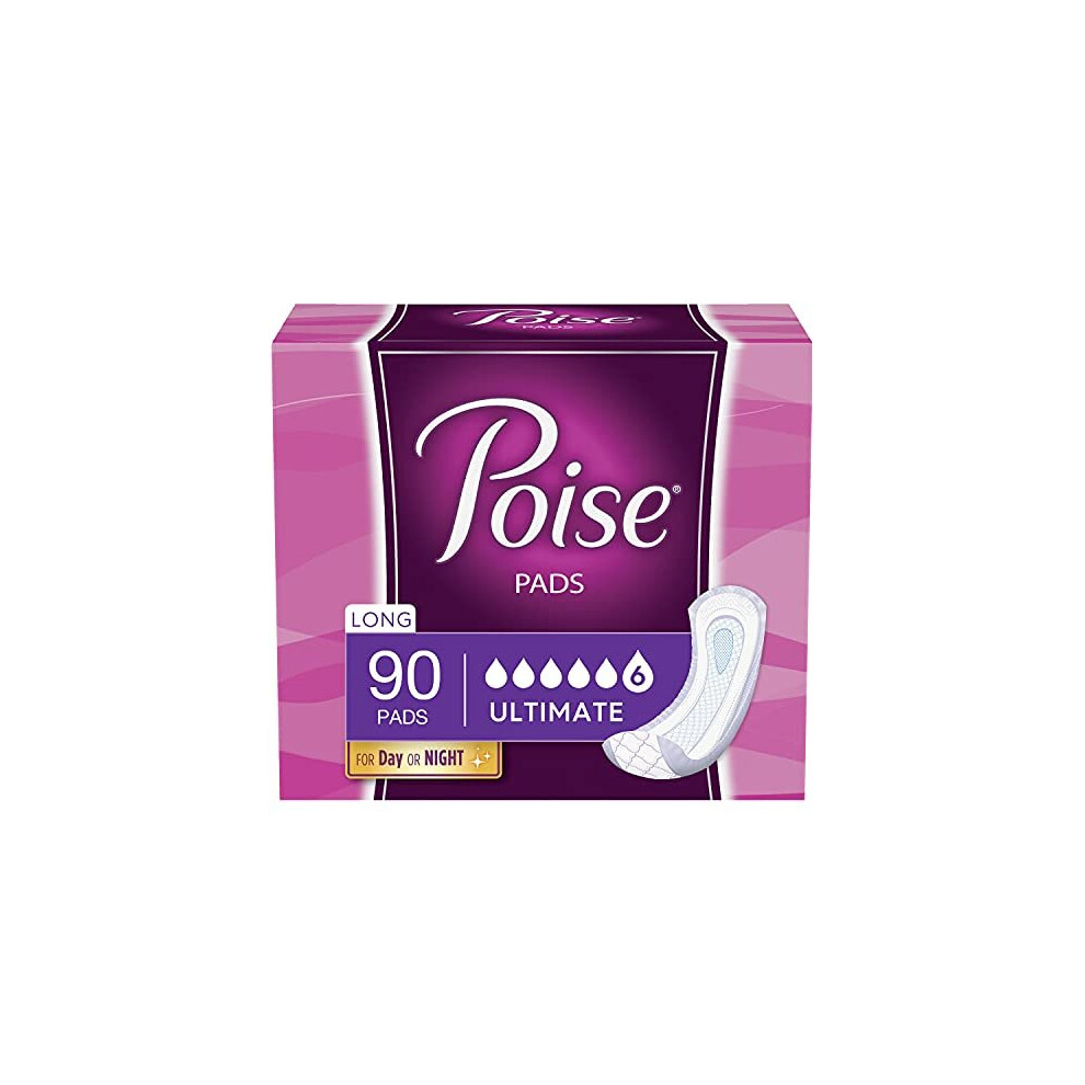 Poise Incontinence Pads, Original Design, Ultimate Absorbency, Long, 90 Count (2 Packs Of 45)