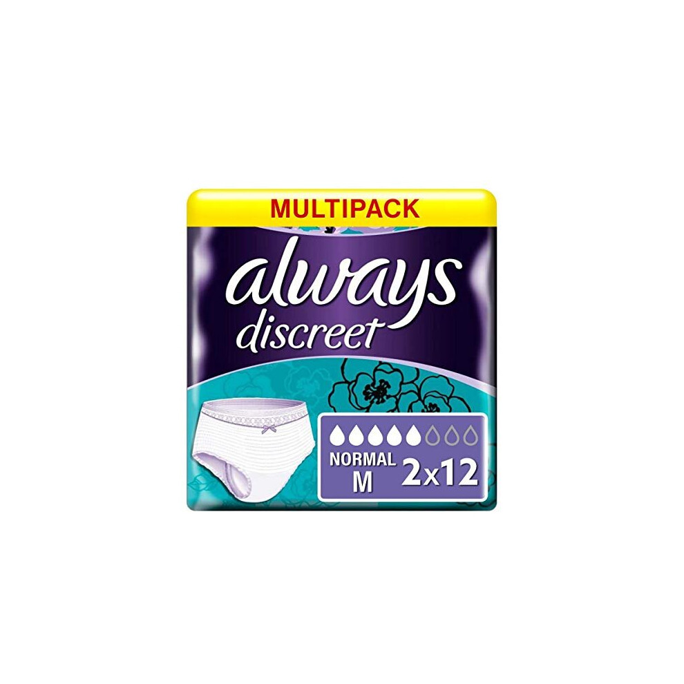 Always Discreet Incontinence Pants for Women, Medium, 24 Pants