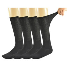 Yomandamor Men's Bamboo Seamless Diabetic Socks Over the Calf Loose Top White Black Socks,4 Pairs