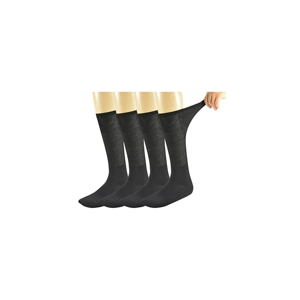 Yomandamor Men's Bamboo Seamless Diabetic Socks Over The Calf Loose Top White Black Socks,4 Pairs White,Black