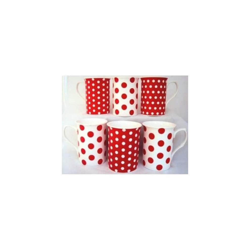 fromeuropewithlove Red Dots & Spots Mugs Fine Bone China Mugs Set of 6 Hand Decorated in the UK Free UK Delivery