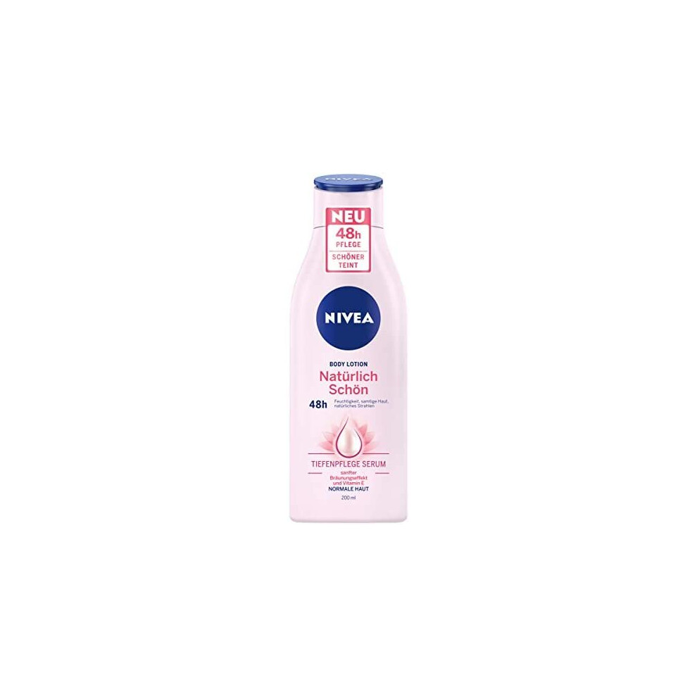 NIVEA Body Lotion Naturally Beautiful (200 ml), Body Care Lotion for Normal Skin with Deep Care Serum, 48h Care and Gentle Tanning Effect