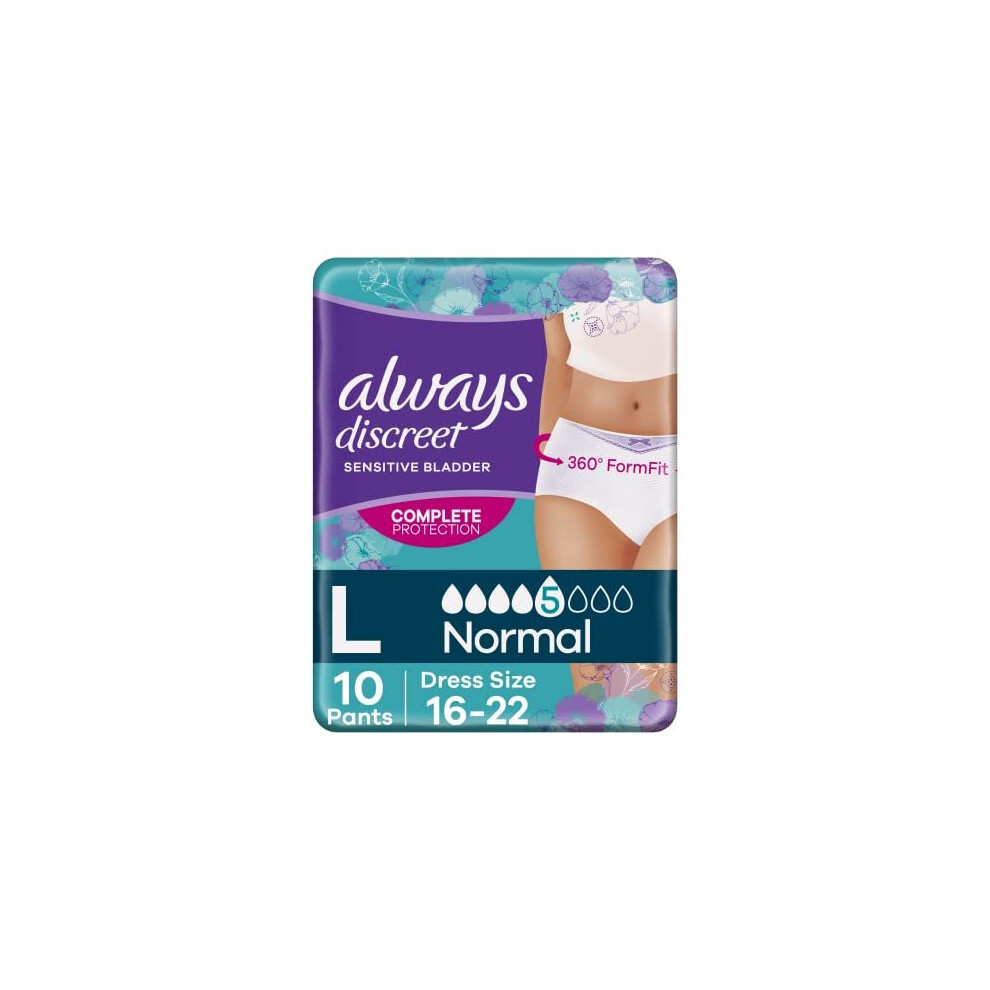 Always Discreet Incontinence Pants Women, Large, 20 Count (10X2) With Odourlock Odour Neutraliser, Dual Leakguards, Multipack For Sensitive Bladder