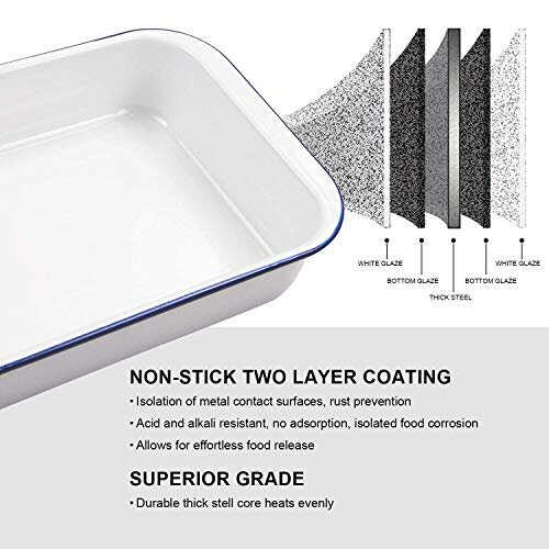 Webake Enamel Roasting Tin Pie Dish Baking Tray Bakeware Oven Pans (36 x 24 x 7cm) 1