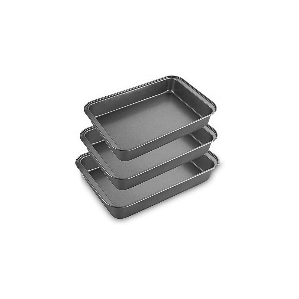 PLASTIFIC 3PC Roasting Tray Set Non Stick Deep Oven Baking Tins Trays-Roasting Pan