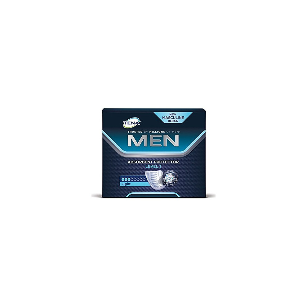 Tena Men Level 1 Incontinence Pads For Light Bladder Leakage, Anatomical Fit, 96-Count Hygienic Liners With Odour Control & Adhesive Fixation