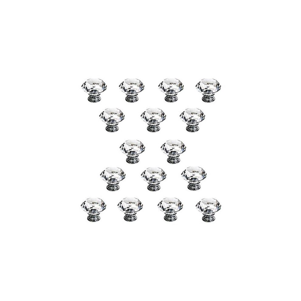 IGNPION 16X40mm Diamond Cut Clear Crystal Glass Kitchen Drawer Door Knob Cupboard Pull Handle Hardware for Bedroom Furniture, Bedside Cabinet,
