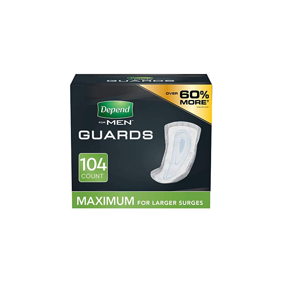 Depend Incontinence Guards/Bladder Control Pads For Men, Maximum Absorbency, 104 Count (2 Packs Of 52) (Packaging May Vary)