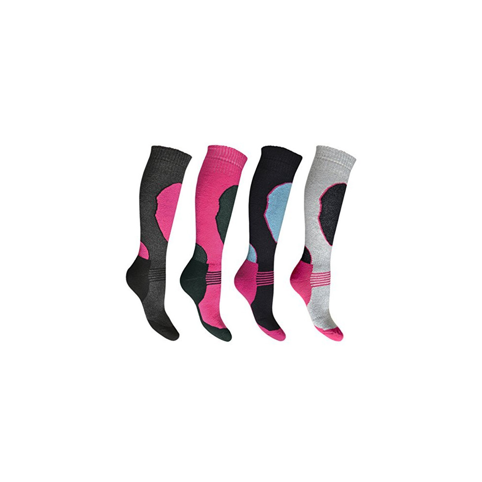 4 Pairs High Performance Ladies Ski Socks Long Hose Thermal Socks-Assorted-UK 4 - 7