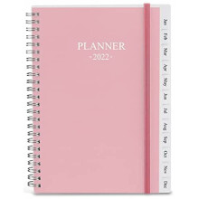 2022 Diary, A5 Weekly Planner with Monthly Tabs, Back Pocket, Elastic Closure, Flexible Cover, Twin-Wire Binding, Easy to Organize Your Daily Li