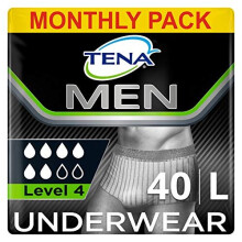 TENA Men Protective Underwear, Large, Level 4 for Heavy Bladder Weakness, 40 pairs of Incontinence Pants (10 x 4 packs) for Men, with a Masculin