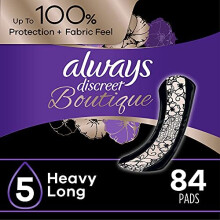 Always Discreet Boutique Incontinence Pads, Heavy Absorbency, Long Length, 84 Count
