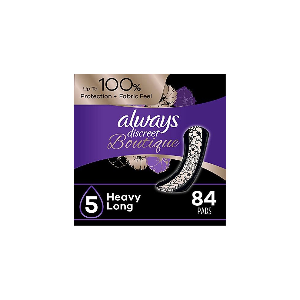 Always Discreet Boutique Incontinence Pads, Heavy Absorbency, Long Length, 84 Count