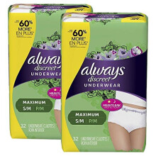 Always Discreet Incontinence & Postpartum Incontinence Underwear for Women, Small/Medium, Maximum Protection, Disposable, 32 Count (Pack of 2) (