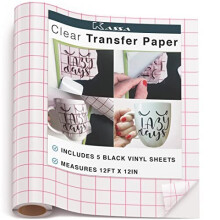 Kassa Vinyl Transfer Tape Roll (12 x 12 Feet) - 5 Black Vinyl Sheets Included - Clear Vinyl Transfer Paper for All Cutting Machines (w/Perfect