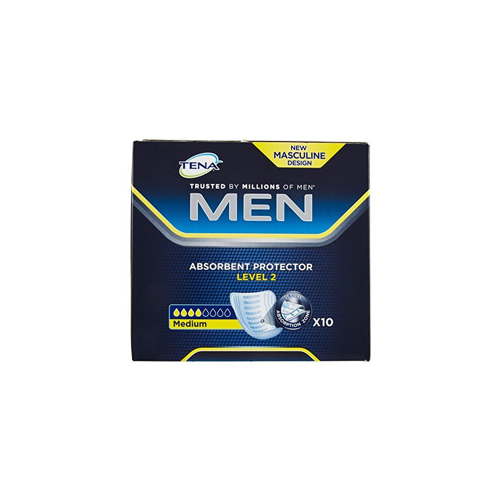 Tena For Men Level 2 Odour Control Incontinence Pads, 10 Pads (Pack of 1)