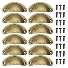 Juibao 12 Pieces Vintage Shell Cup Pull Handles, Retro Metal Half Moon Closet Knob for Kitchen Cabinet Furniture Door Drawer Knobs Cupboard, An
