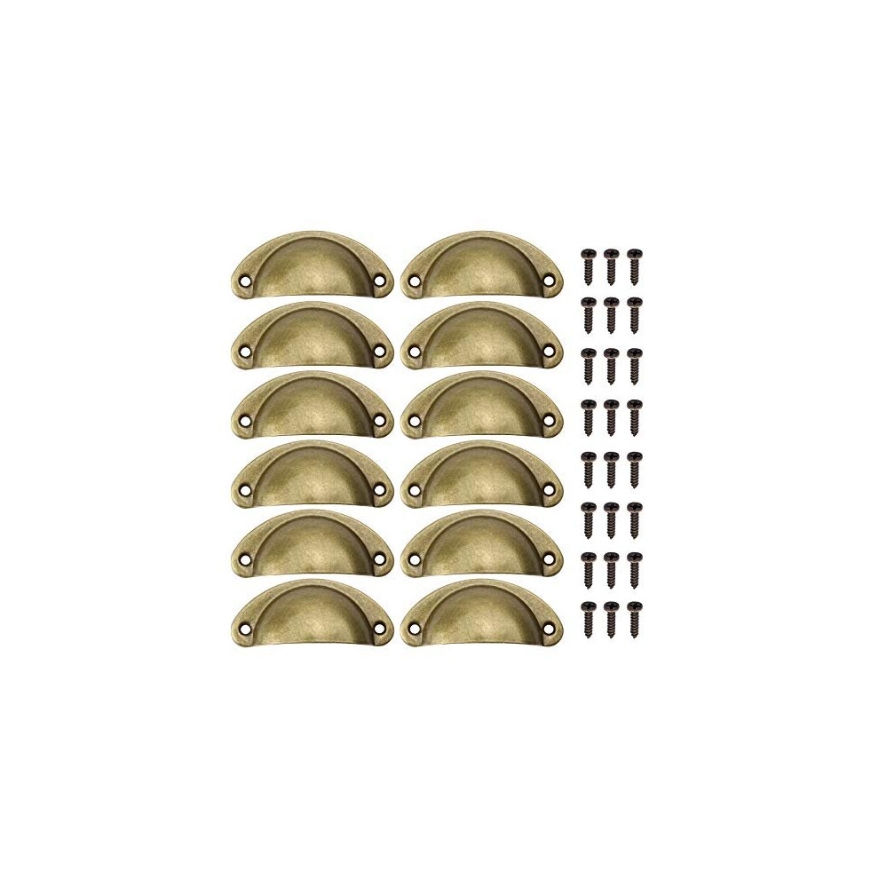 Juibao 12 Pieces Vintage Shell Cup Pull Handles, Retro Metal Half Moon Closet Knob for Kitchen Cabinet Furniture Door Drawer Knobs Cupboard, An