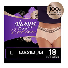 Always Discreet Boutique, Incontinence & Postpartum Underwear for Women, Maximum Protection, Peach, Large, 18 Count