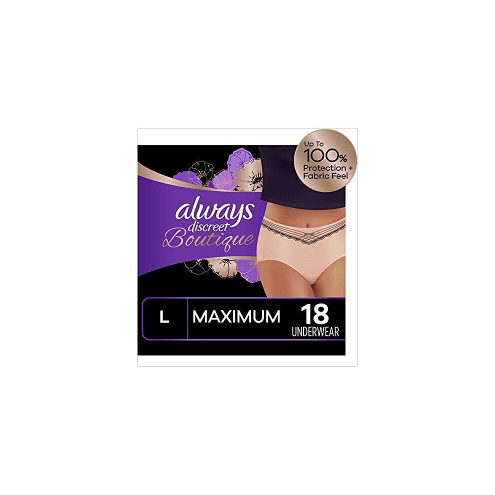 Always Discreet Boutique, Incontinence & Postpartum Underwear for Women, Maximum Protection, Peach, Large, 18 Count