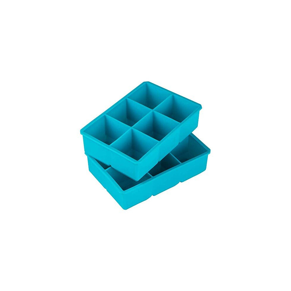 Webake 2 Pack Ice Cube Trays Silicone 6 Large Square Food Freezer Tray Ice Cube Moulds 2 inch Cubes - Blue