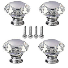 nuosen 4 pcs Crystal Knobs, 40 mm Diamond Drawer Cabinet Door Pull Crystal Door Handles with Screws for Home Kitchen Office Chest Bin, Dresser