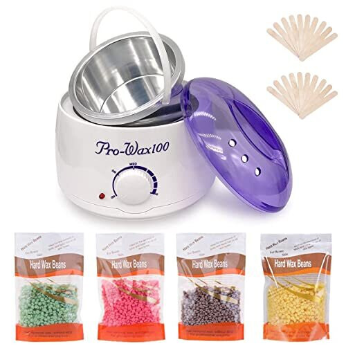 Wax Warmer Wax Heater Hair Removal Kit with Adjustable Temperature for Men Women 4 Different Flavor Hard Wax Beans 10 Wax Applicator Sticks