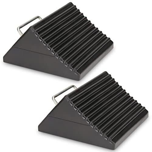 AFA Tooling - Set of 2 Wheel Chocks | Heavy Duty Nylon Rubber Wedge for Front and Back Tires | Heavy Weighted Design and Tie Off Handle | Chock