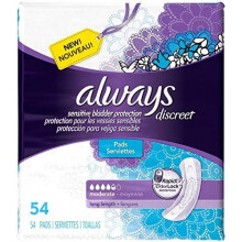 Always Discreet Incontinence & Postpartum Incontinence Pads for Women, Moderate Absorbency, Long Length, 54 Count