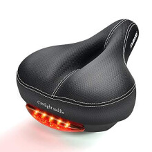 DAWAY Comfortable Men Women Bike Seat C99 Memory Foam Padded Leather Wide Bicycle Saddle Cushion with Taillight, Waterproof, Dual Spring Designed
