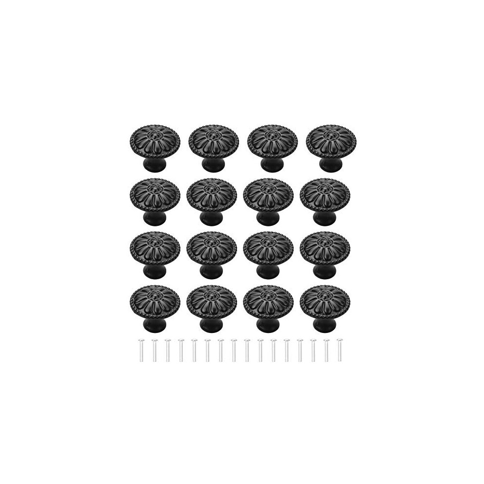 Yeyit 16Pcs Black Cabinet Door Handle, Round Drawer Knobs, Single Hole Cupboard Handle, Mushroom Drawer Handle 30Mm Aluminum Alloy Flower Patte 715377688408