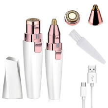 Facial Hair Remover Women, Rechargeable 2-1 Face Nose Eyebrow Trimmer Razor Portable Electric Lady Shaver Painless Hair Remover for Body Face Be
