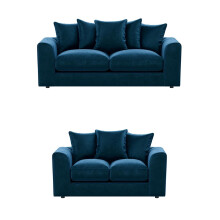 (Blue, 3 & 2 Seater Set) Brooklyn Plush Velvet Fibre 3 & 2 Seater Sofa Set