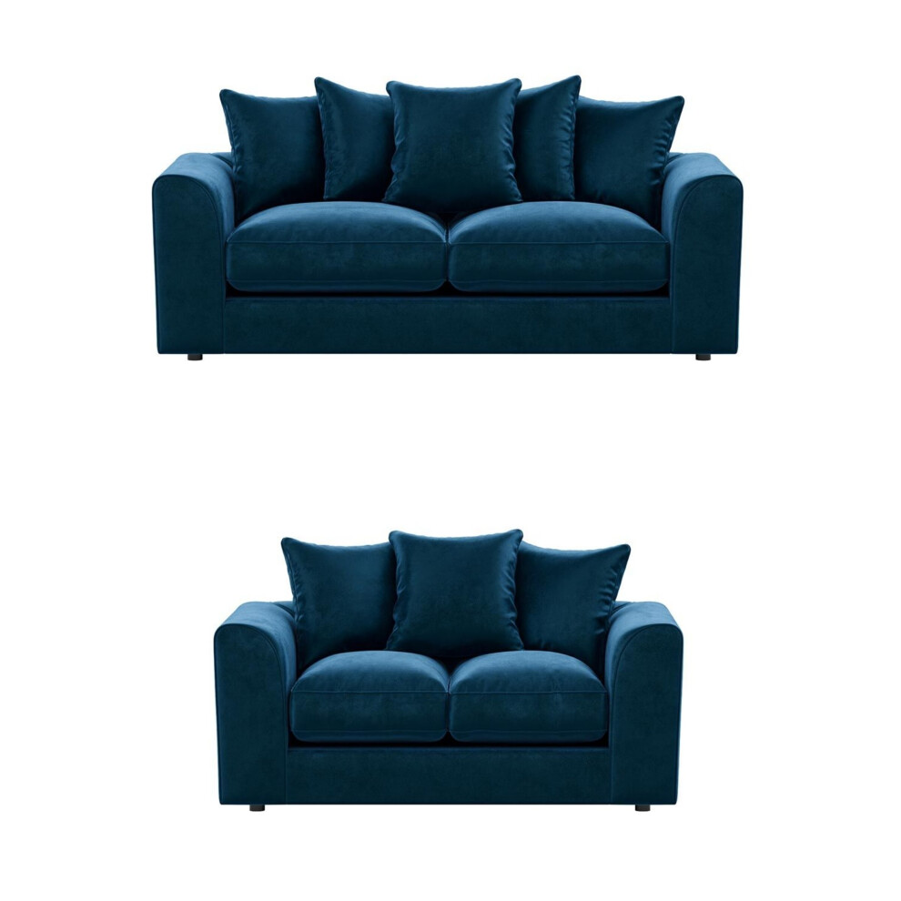 (Blue, 3 & 2 Seater Set) Brooklyn Plush Velvet 3 & 2 Seater Sofa Set