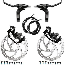 RUJOI Bike Disc Brake Kit, Aluminum Front and Rear Caliper, Full Aluminum Alloy Bicycle Brake Lever, 160mm Rotor, Mechanic Tool-Free Pad Adjuste