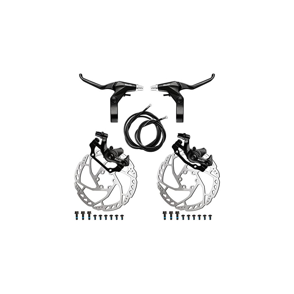 RUJOI Bike Disc Brake Kit, Aluminum Front and Rear Caliper, Full Aluminum Alloy Bicycle Brake Lever, 160mm Rotor, Mechanic Tool-Free Pad Adjuste