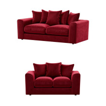 (Red, 3 & 2 Seater Set) Brooklyn Plush Velvet Fibre 3 & 2 Seater Sofa Set