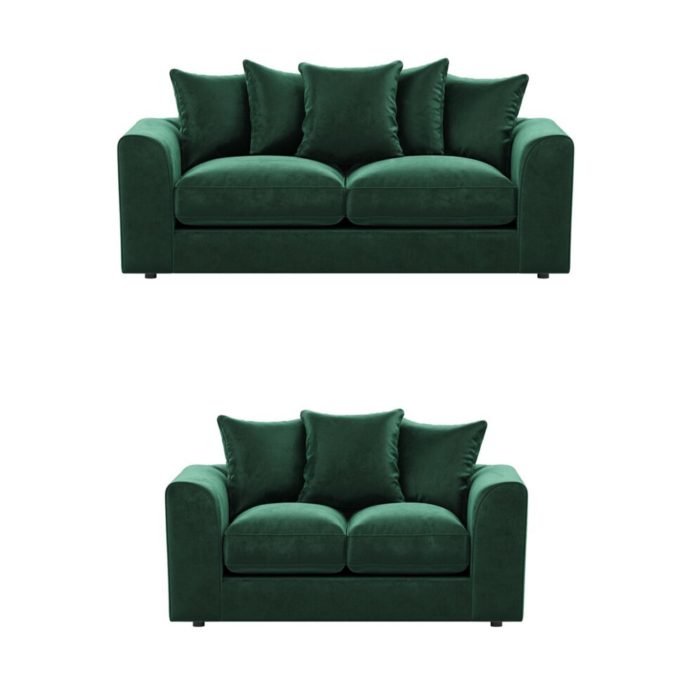 (Green, 3 & 2 Seater Set) Brooklyn Plush Velvet 3 & 2 Seater Sofa Set