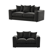 (Black, 3 & 2 Seater Set) Brooklyn Plush Velvet Fibre 3 & 2 Seater Sofa Set