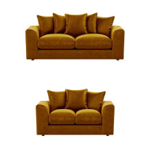 (Gold, 3 & 2 Seater Set) Brooklyn Plush Velvet Fibre 3 & 2 Seater Sofa Set