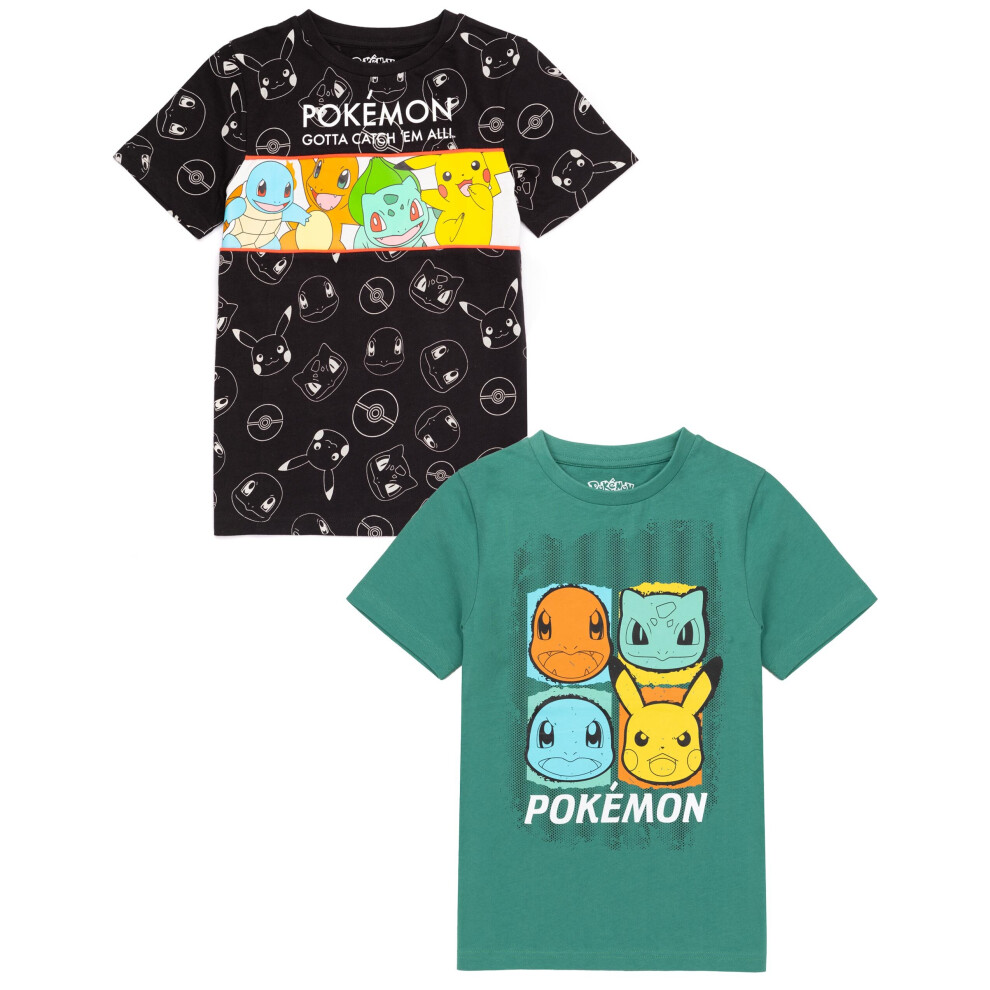 (Black, 7-8 Years) Pokemon T-Shirts Boys Kids Green OR Black Pikachu Characters Top