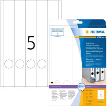 HERMA Self Adhesive Removable Lever Arch File Labels, 5 Labels Per A4 Sheet, 125 Labels For Printers, White Opaque, 38 x 297 mm (10175)